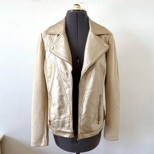 Marc New York Andrew Marc Champagne Metallic Faux Leather Jacket size S